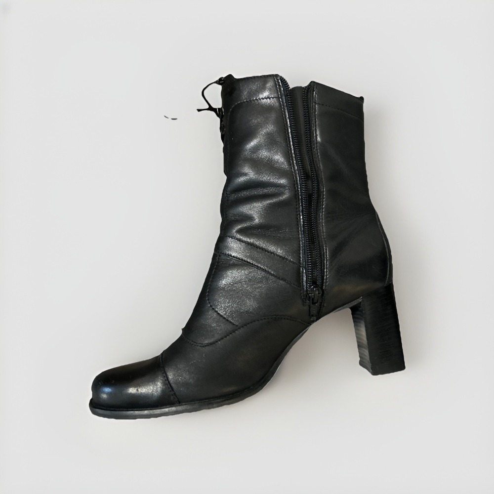 Vintage Naturalizer Black Leather Women's Block Heel Boots Sz 7 1/2 Steampunk - Picture 6 of 6